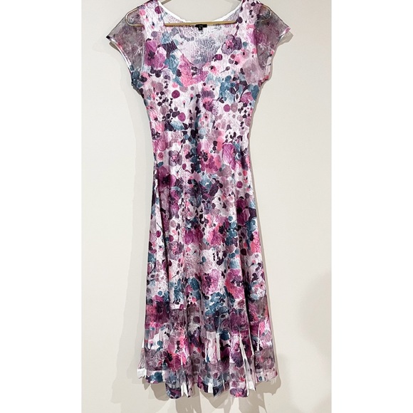 Komarov Dress Crinkle Midi Pleated Watercolor Cool Tone Dress - Picture 6 of 9